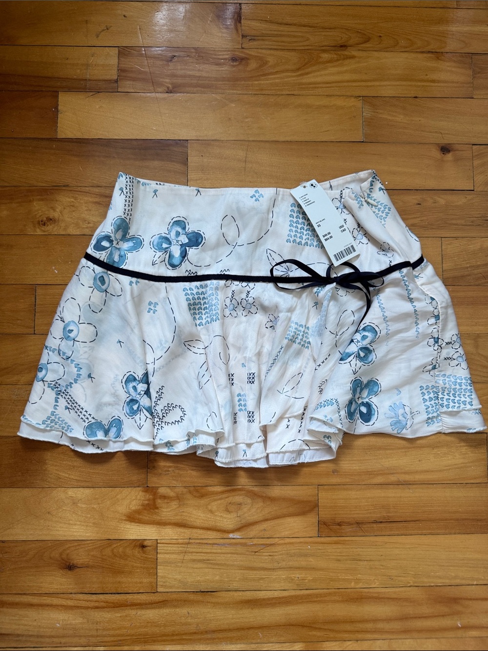 Kimchi Blue White Mini Skirt with Blue Floral Print